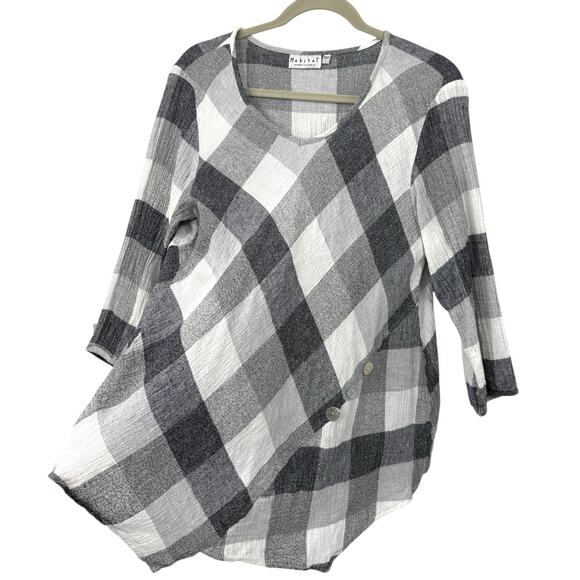 Habitat Clothes To Live In Tunic Large Asymmetrical Bufflalo Plaid Linen Blend - Picture 1 of 13